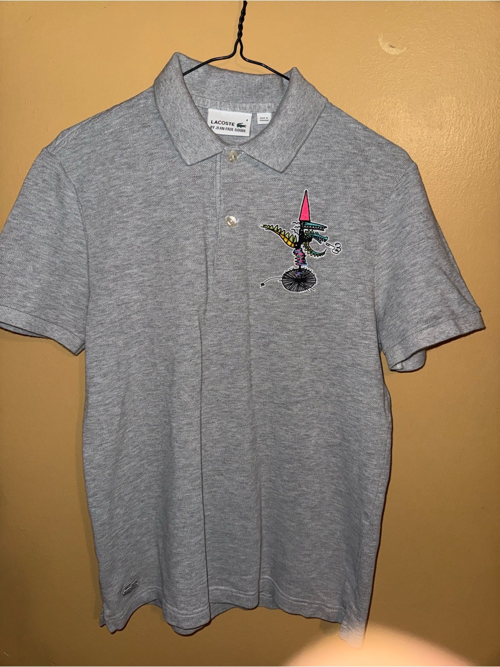Lacoste by Jean Paul Gaultier Gray Polo with Multicolor Croc Patch small